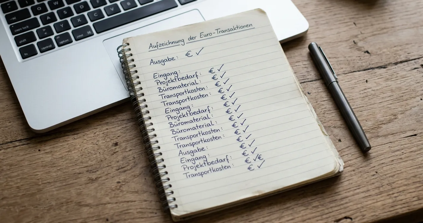 Handschriftliche Notizen mit kleinen Euro-Symbolen und geprüften Mindestbeträgen