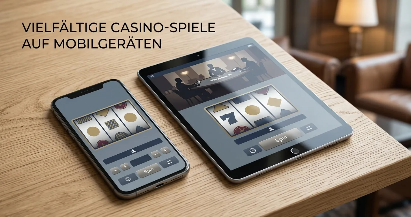 Spielautomat und Live-Tisch als neutrale mobile Ansicht ohne Markenlogos