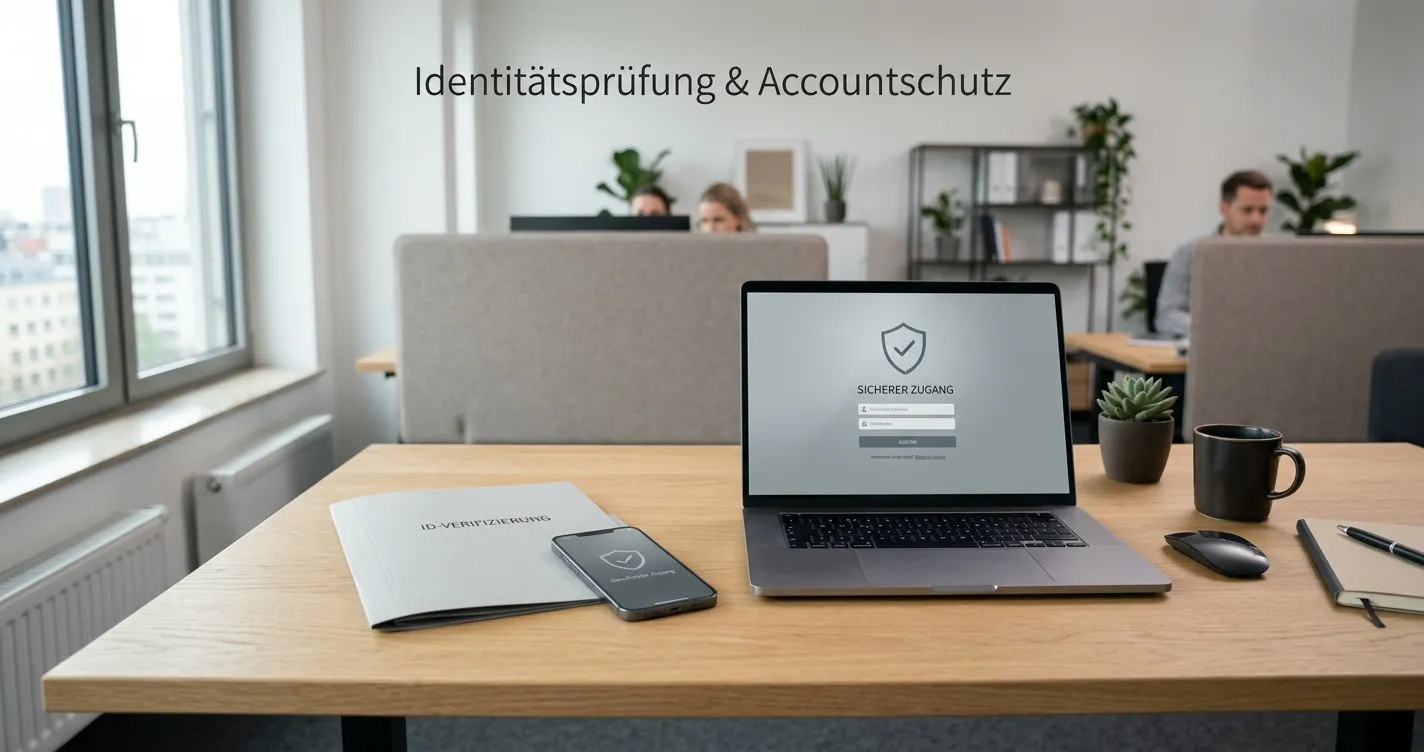 Neutrale KYC-Unterlagen und Smartphone mit geschütztem Konto ohne persönliche Daten