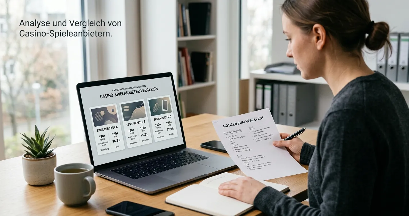 Schreibtisch mit Spielregeln, Auszahlungsnotizen und neutraler Anbieteroberfläche