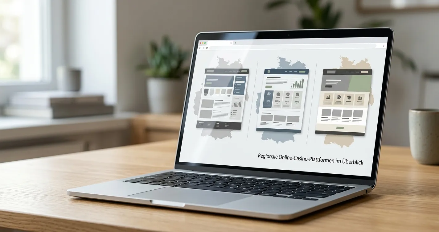 Vergleich mehrerer regionaler Casino-Frontends auf einem Laptop