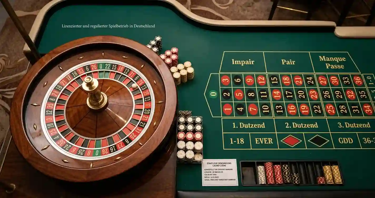 Live-Casino-Tisch mit Roulette-Rad und Hinweis auf Länderlizenz