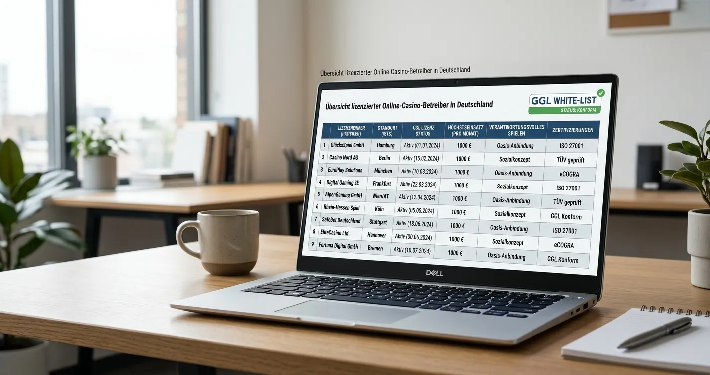 Vergleich von neun lizenzierten Anbietern auf Laptop-Bildschirm mit Whitelist-Bestätigung