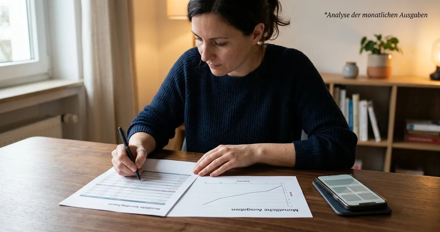 Monatliche Einzahlungskontrolle mit neutralem Diagramm und Notizblatt
