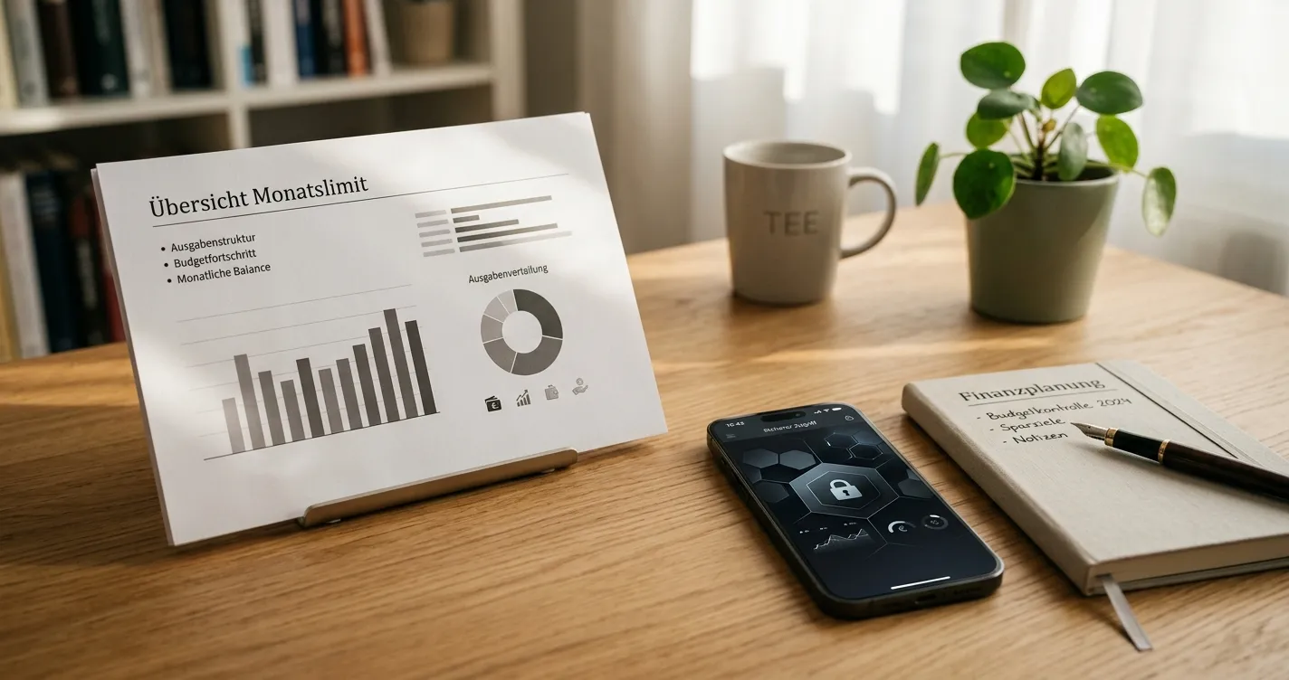 Neutrale Infografik mit Monatslimit, Spielerschutz und Bankprüfung