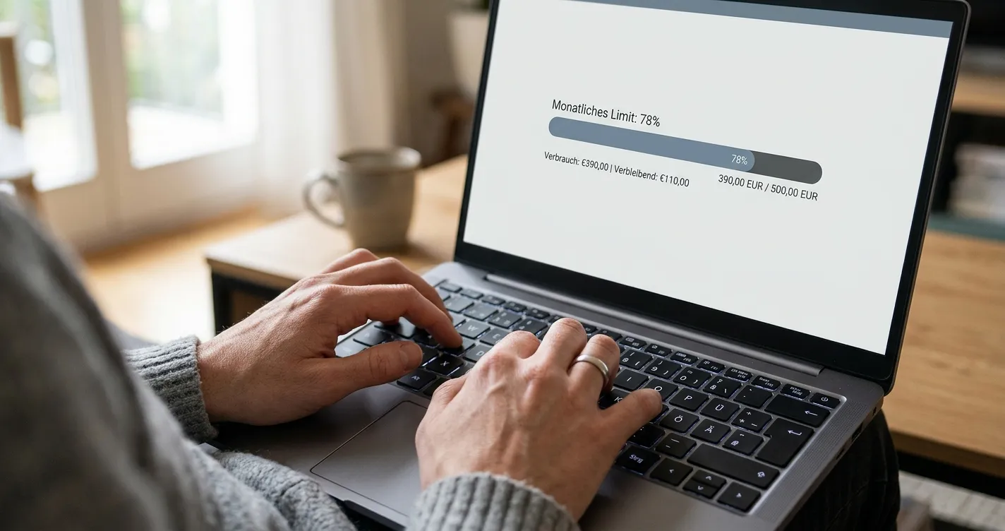 Monatsübersicht des anbieterübergreifenden Einzahllimits auf einem Laptop-Display