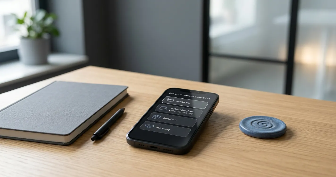 Smartphone mit neutralen Symbolen für digitale Zahlungsmethoden ohne Logos