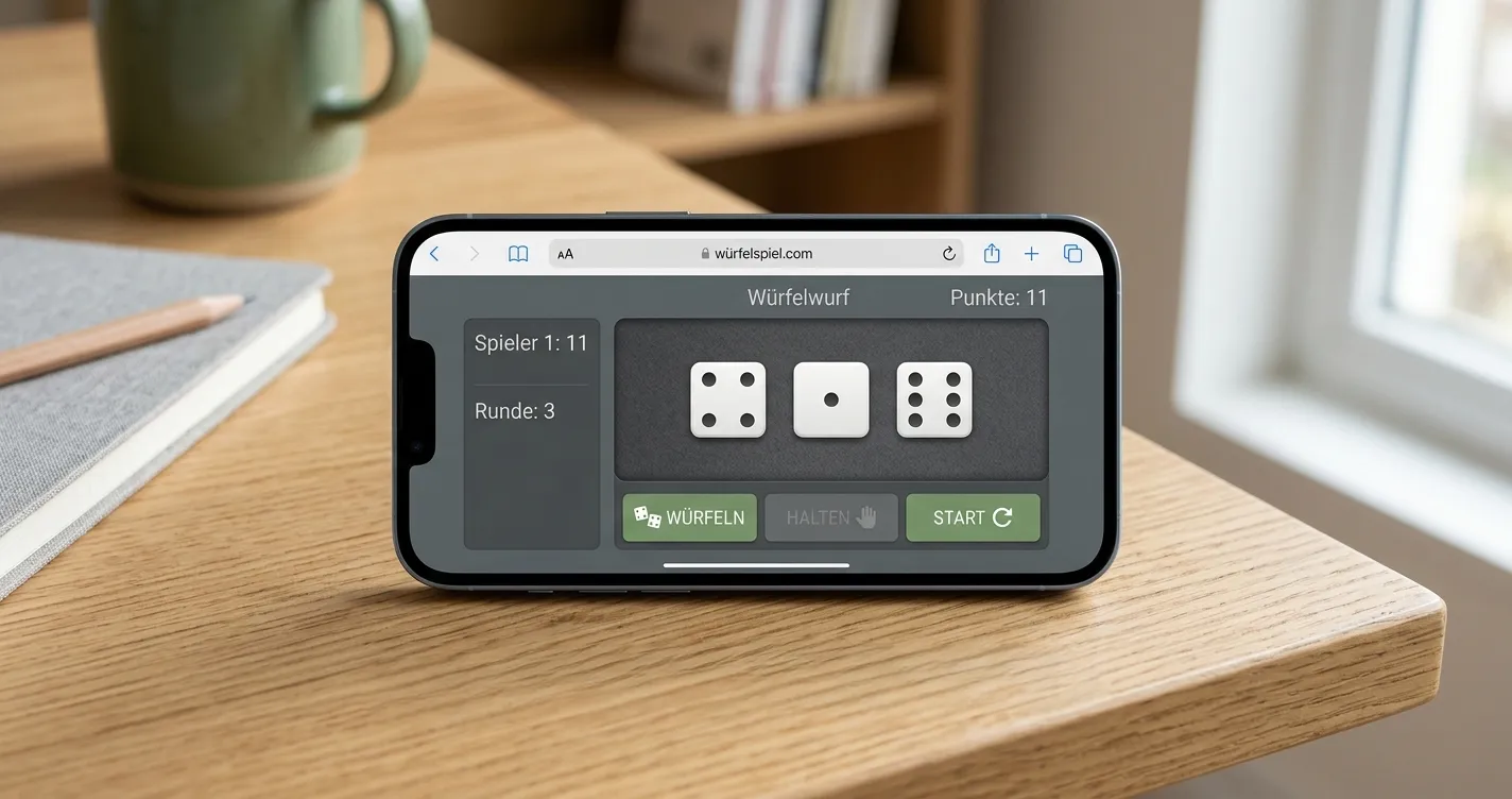 Smartphone mit neutraler Craps-Spieloberfläche im Browser