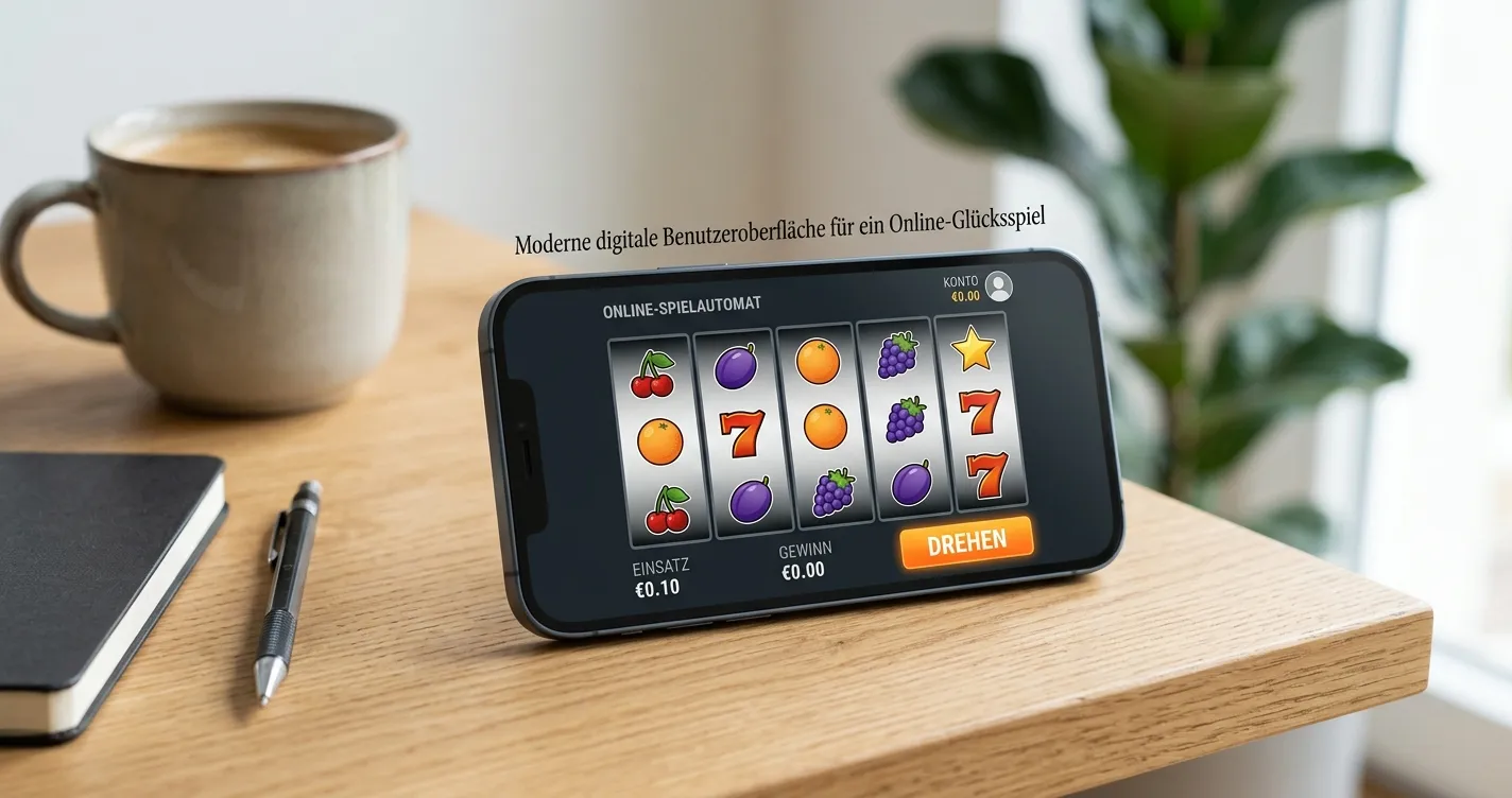 Smartphone mit neutraler Spielautomaten-Auswahl und gut lesbarer Kontonavigation