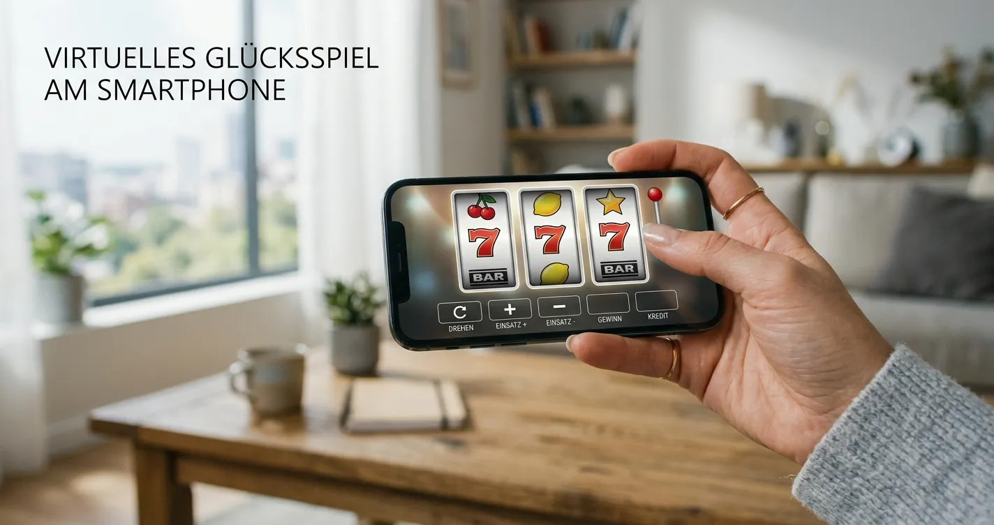 Person mit Smartphone und neutraler Spieloberfläche ohne Markenlogo