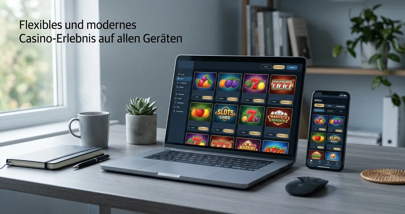 Laptop und Smartphone mit neutralem mobilen Casino-Zugang ohne Markenlogo