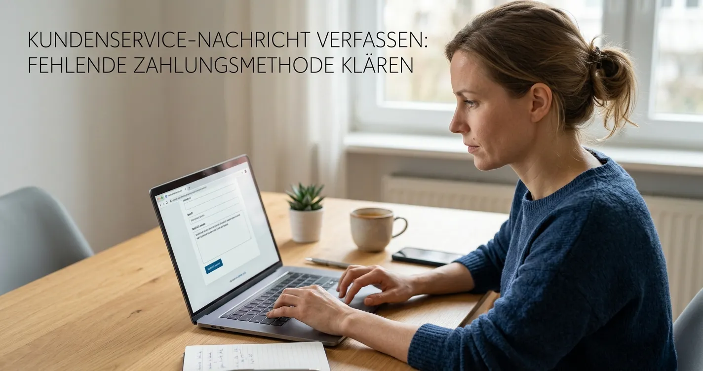 Kundendienstanfrage zu einer fehlenden Zahlungsmethode auf einem Laptop