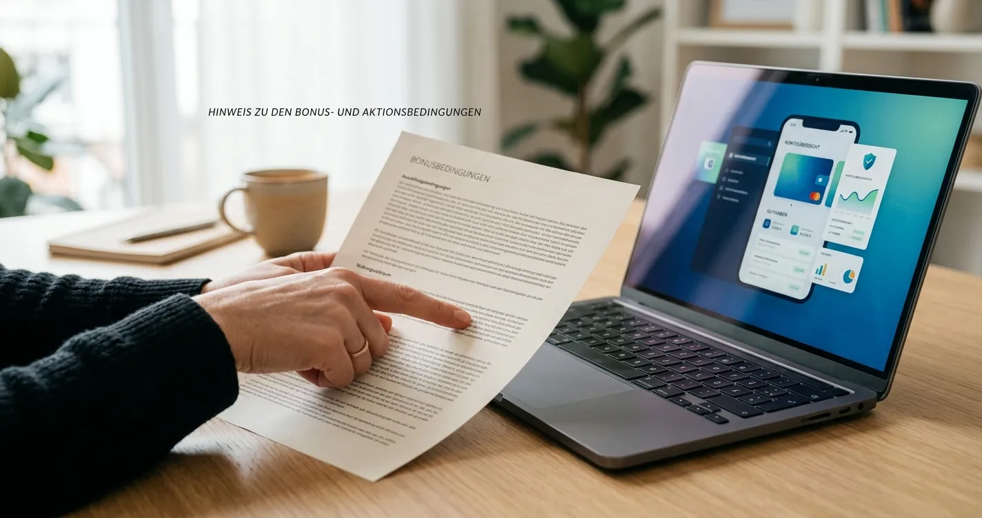 Neutrales Bonusbedingungen-Dokument neben digitaler Wallet