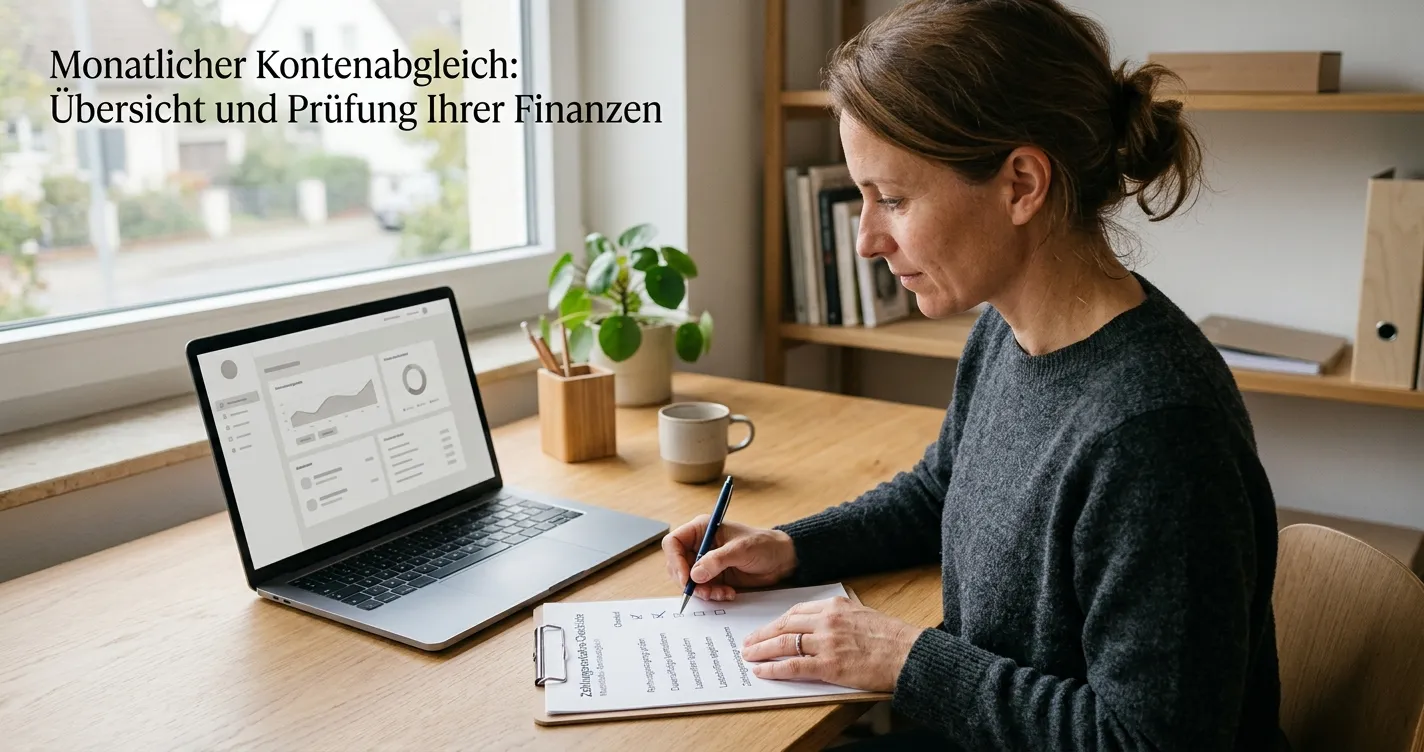 Ruhiger Arbeitsplatz mit Checkliste für Konto und Bonus