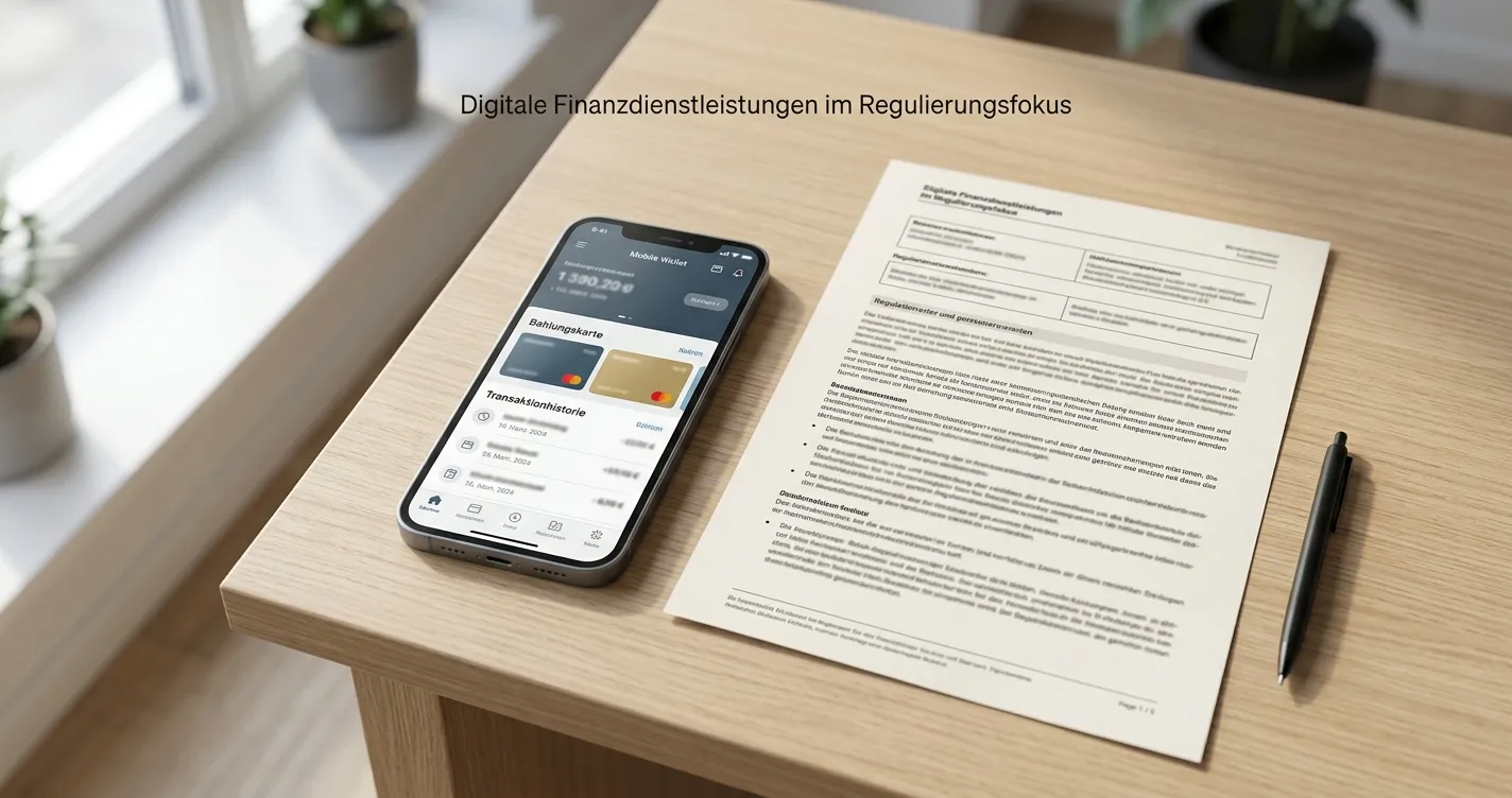 Smartphone mit neutraler Wallet-App neben einem sachlichen Lizenzdokument