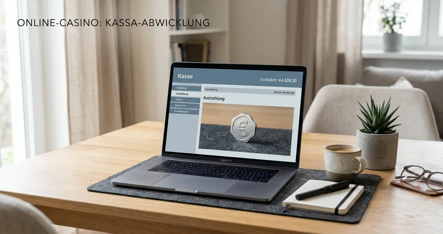 Laptop mit neutraler Casino-Kasse und symbolischem Eurozeichen