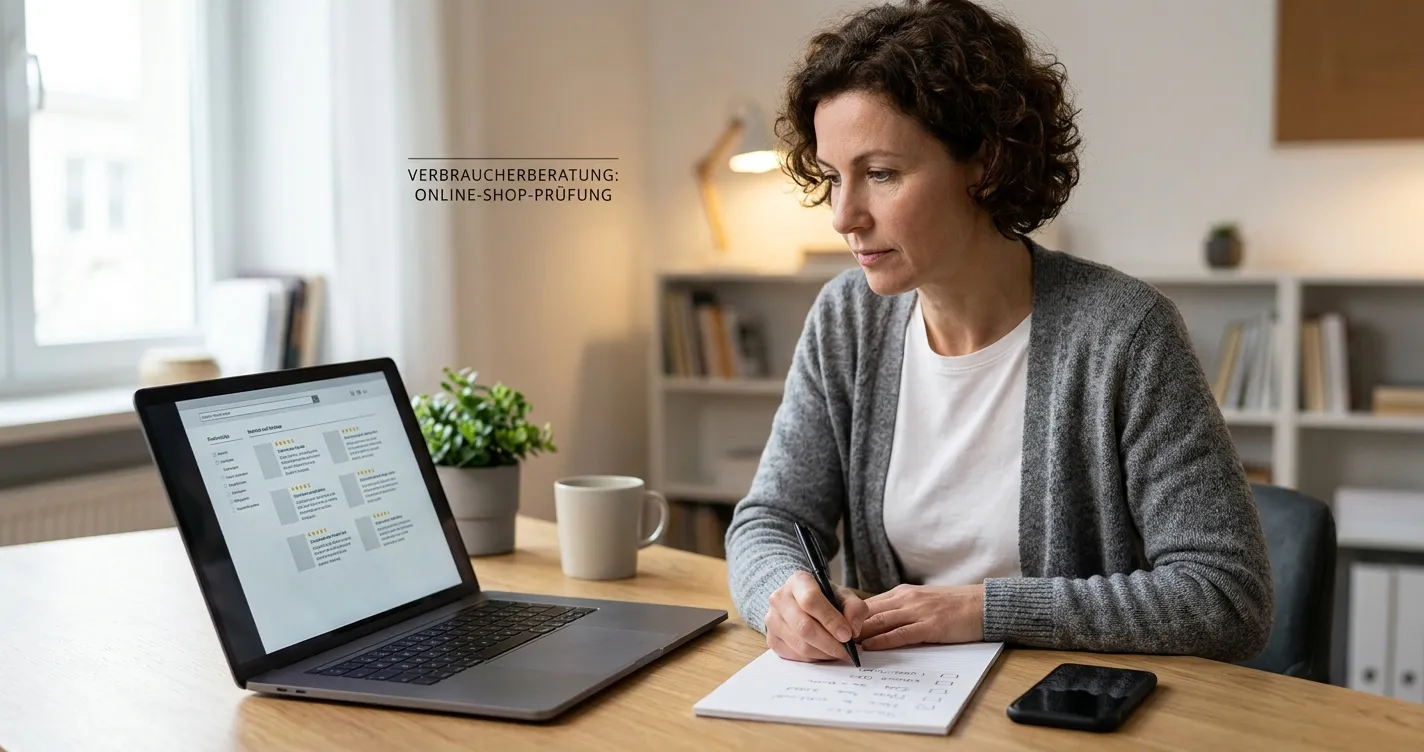 Person am Laptop mit neutraler Kassenansicht und handschriftlicher Prüfliste