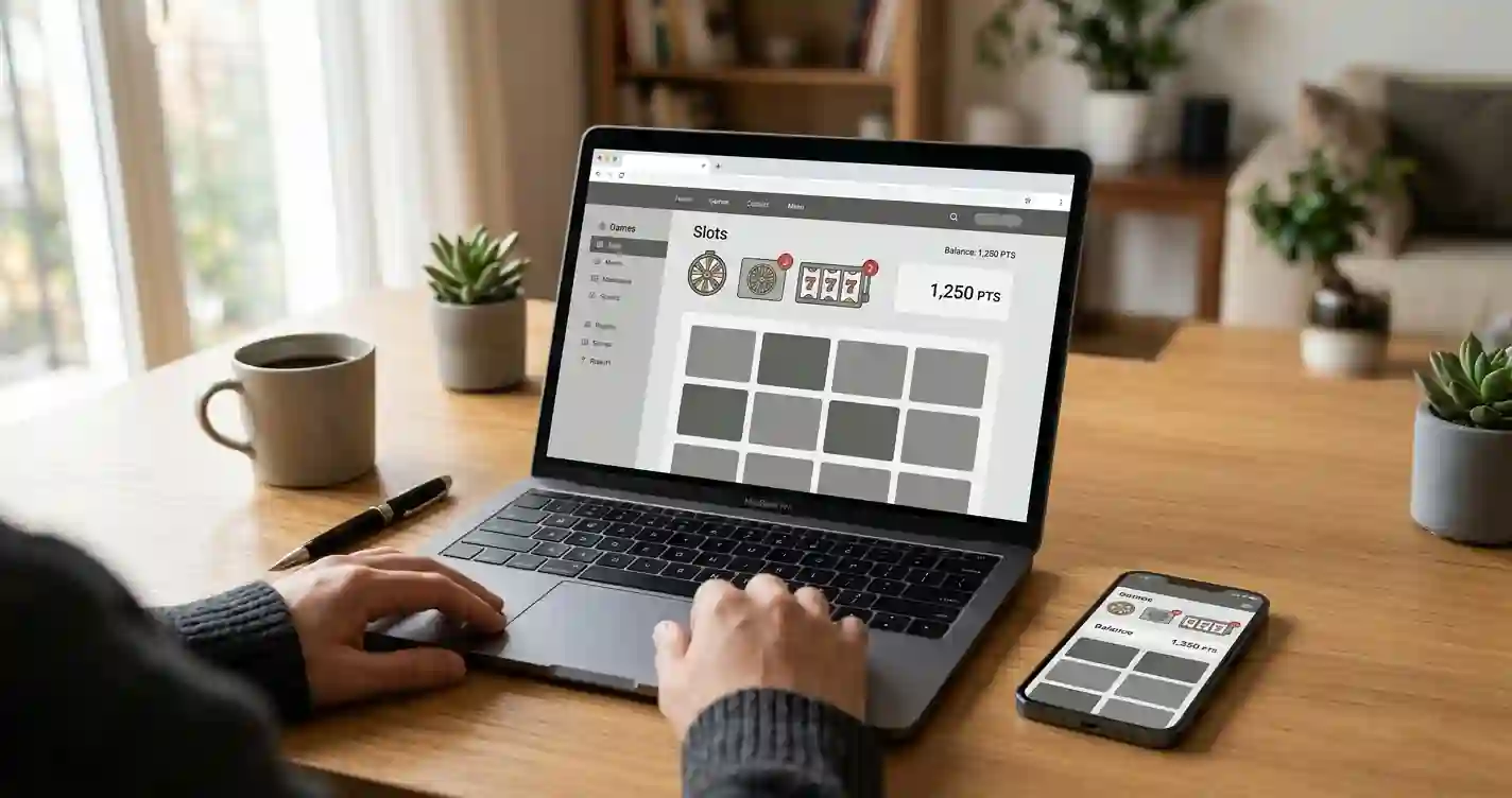 Schreibtisch mit Laptop und offenem Browser-Casino ohne Software-Installation