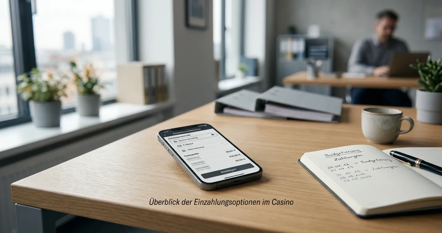 Smartphone neben neutraler Zahlungsübersicht für ein Online-Casino