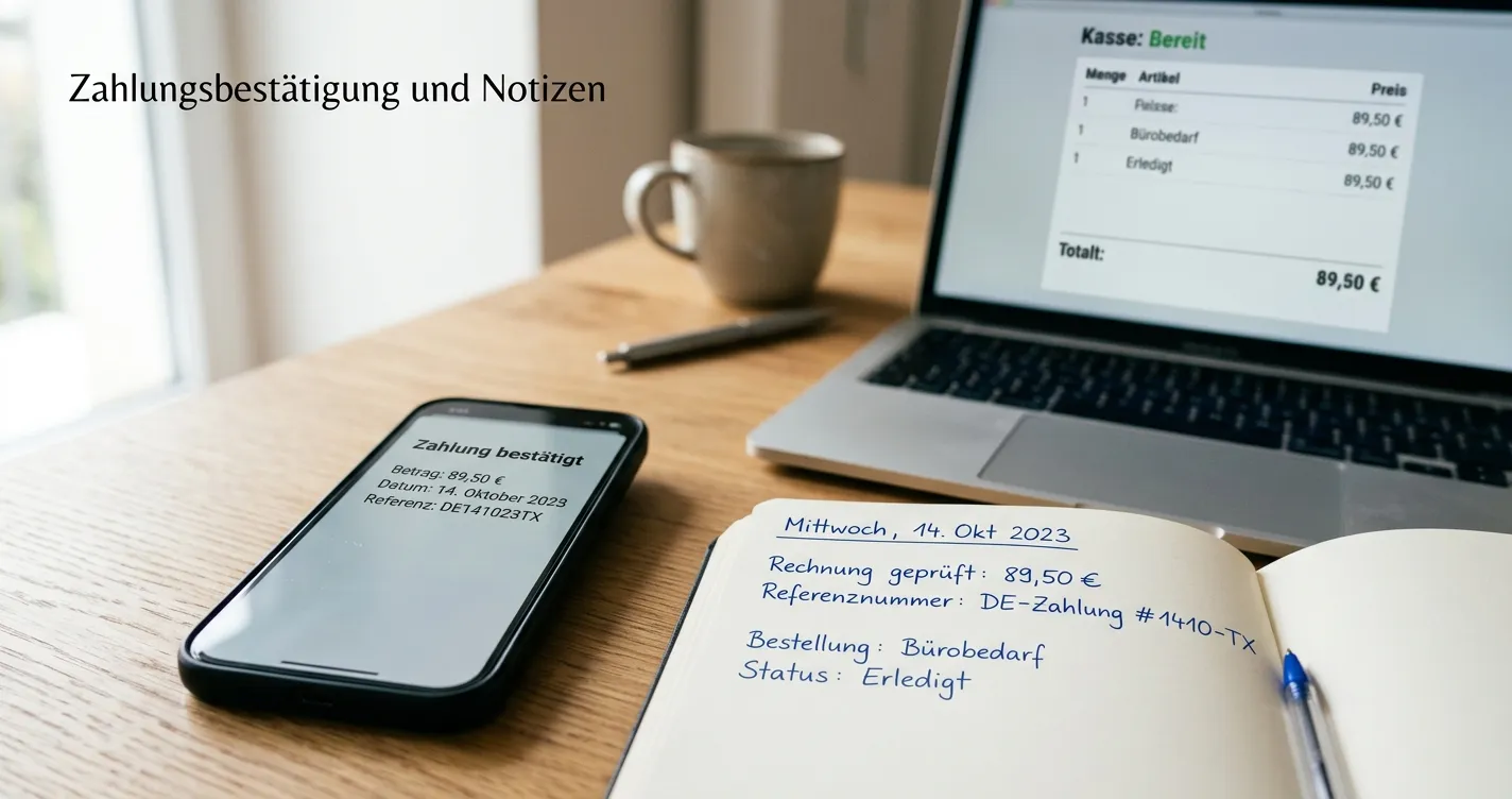 Smartphone mit überprüfter Kassenübersicht und Transaktionsnachweis