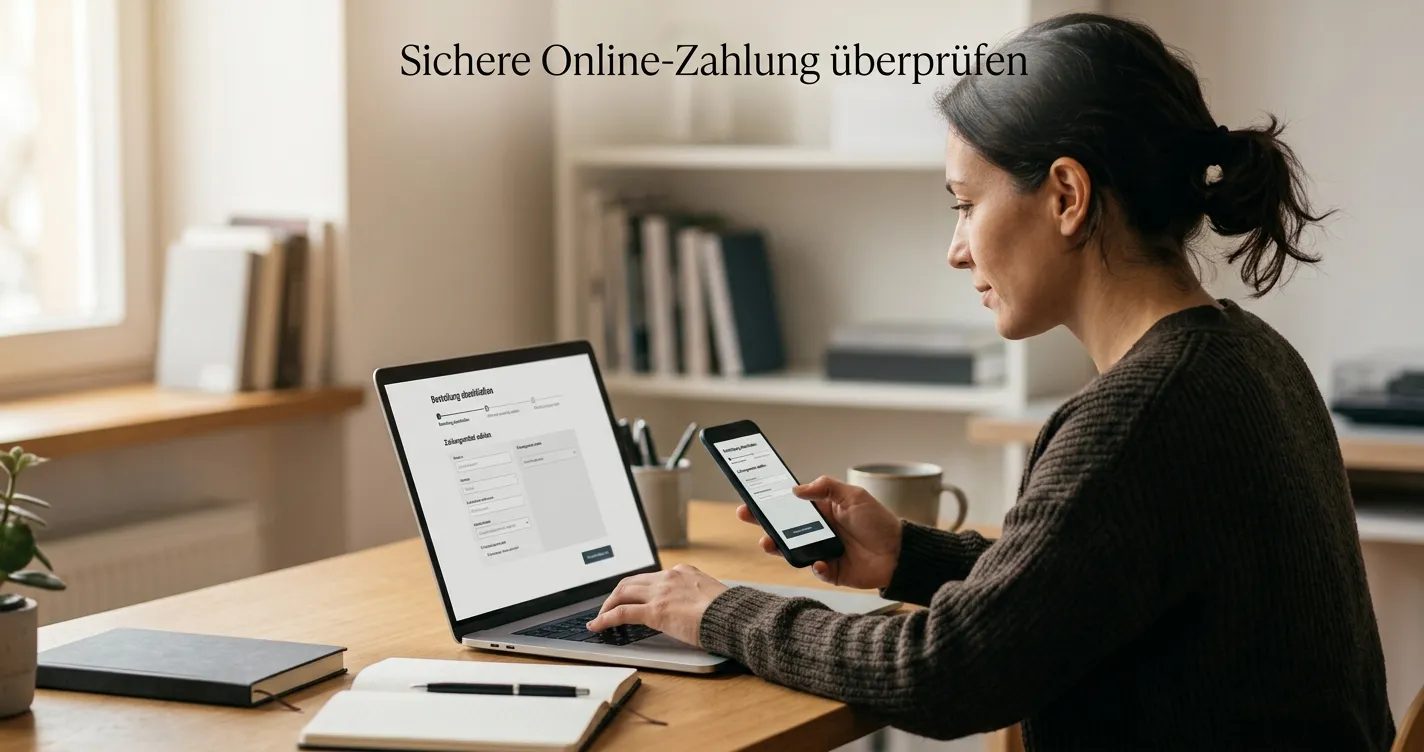 Person prüft Zahlungsquelle und Auszahlungsbedingungen am Laptop