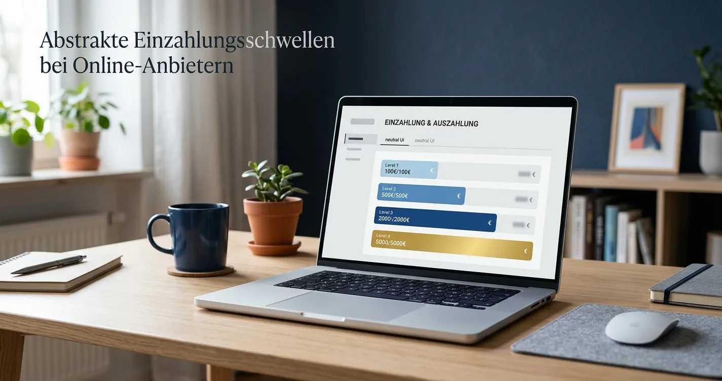 Laptop mit neutraler Casino-Kassenseite und vier markierten Einzahlungsstufen