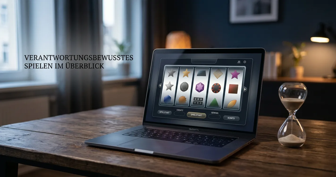 Laptop mit neutraler Casino-Oberfläche und Sanduhr ohne Zahlen