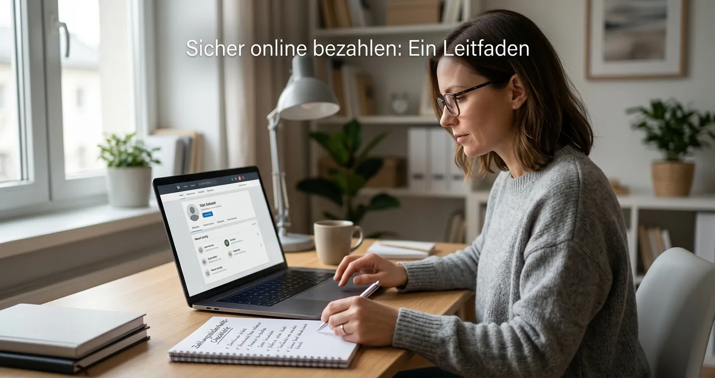 Erwachsene Person prüft einen sicheren Einzahlungsvorgang am Laptop