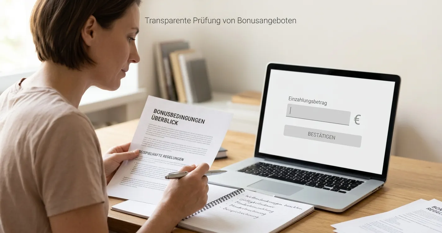 Kleine Einzahlung und klare Bonusbedingungen auf einem neutralen Kassenbildschirm