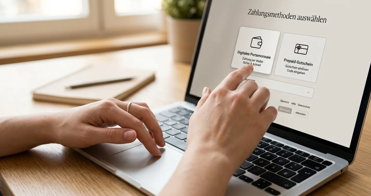 Hände wählen PayPal und Prepaid-Zahlung an einer neutralen Casino-Kasse