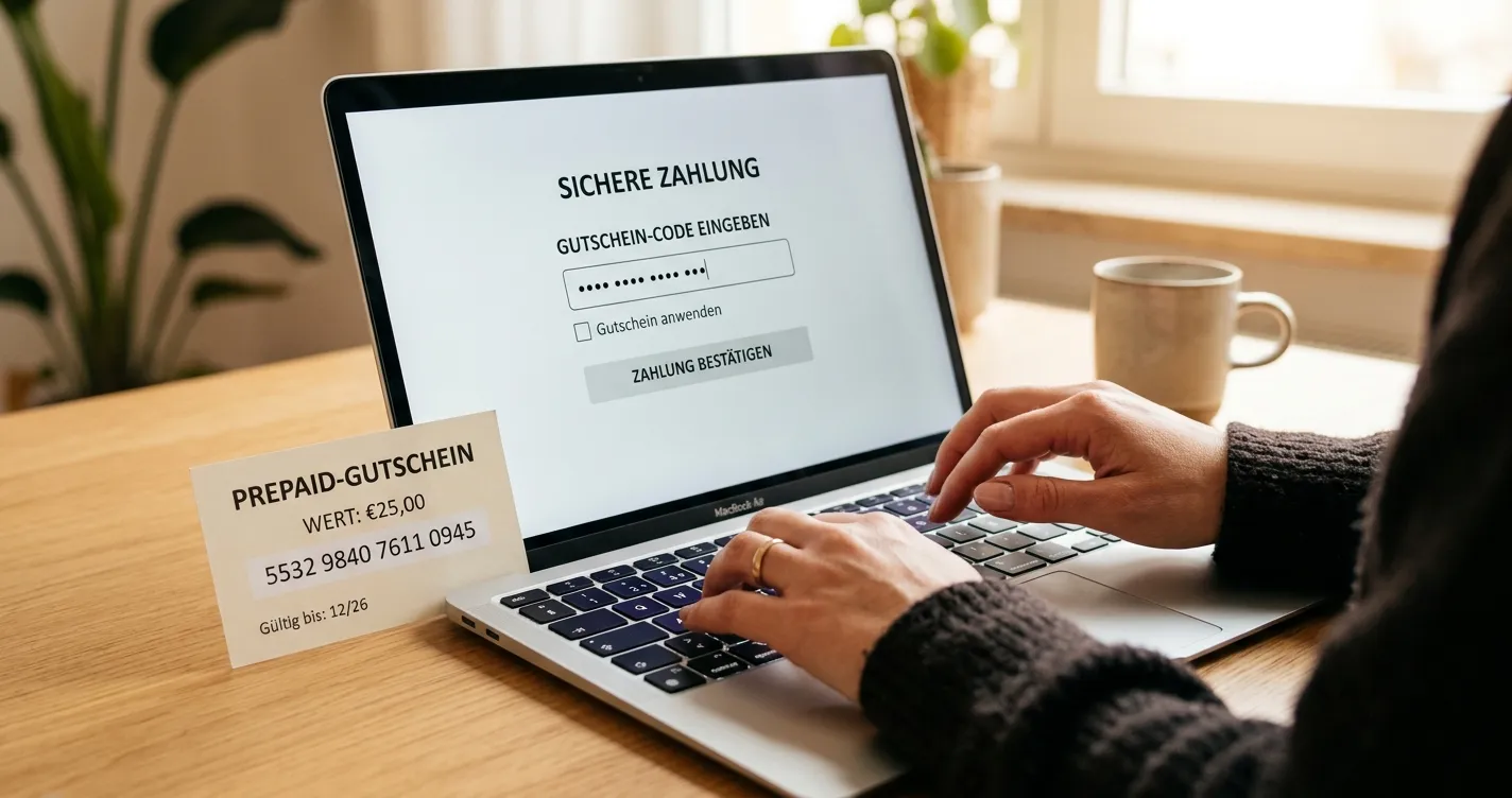Paysafecard-PIN neben neutralem Online-Kassenbereich
