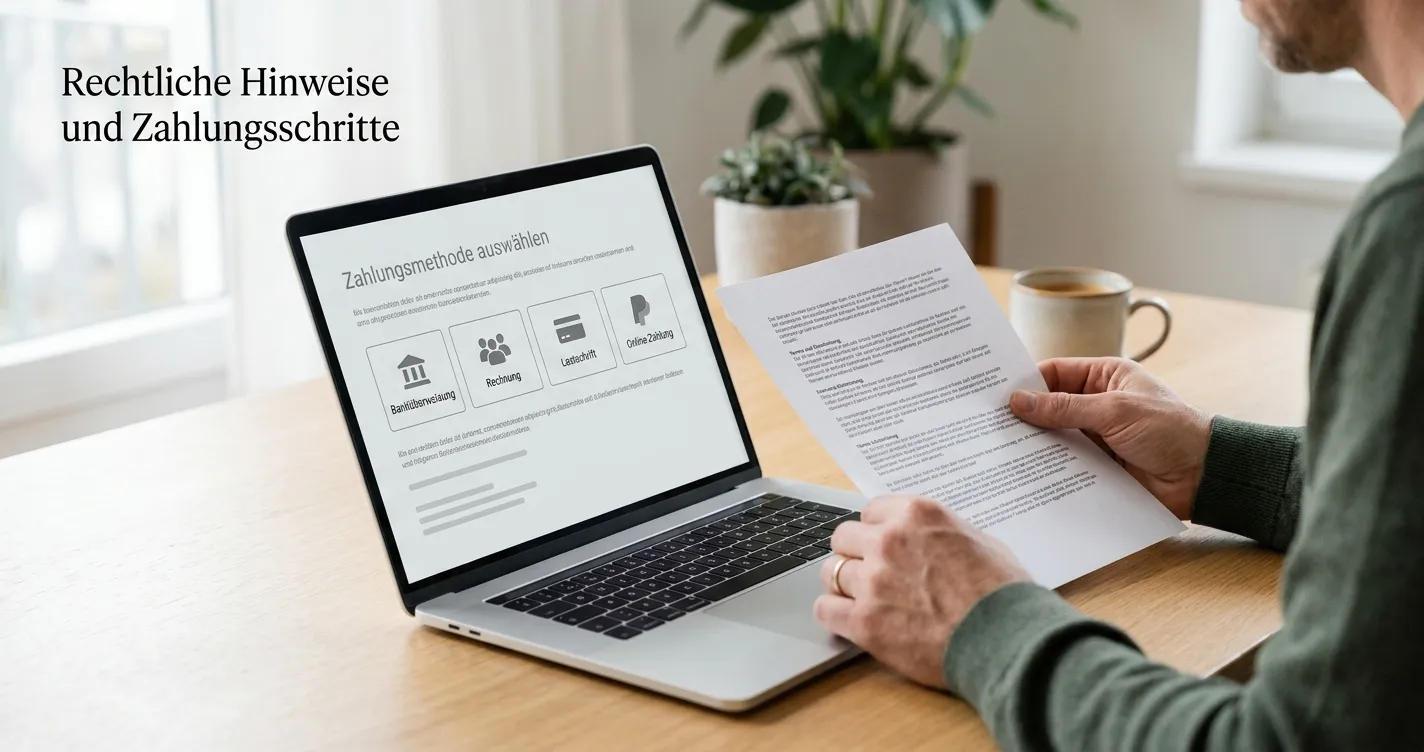 Neutrale Zahlungsauswahl auf einem Laptop ohne erkennbare Markenlogos