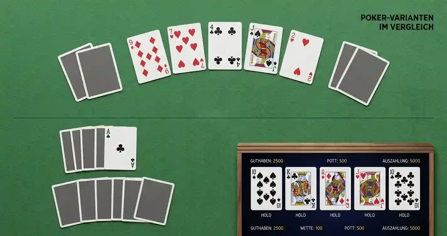 Drei neutrale Kartenlayouts für Gemeinschaftskarten, Hausbankspiel und Video-Poker