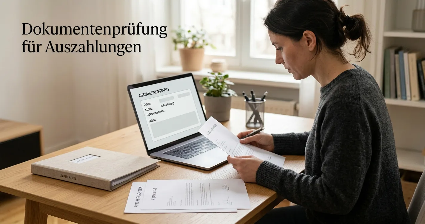 Dokumente und Laptop zur Prüfung einer Casino-Auszahlung