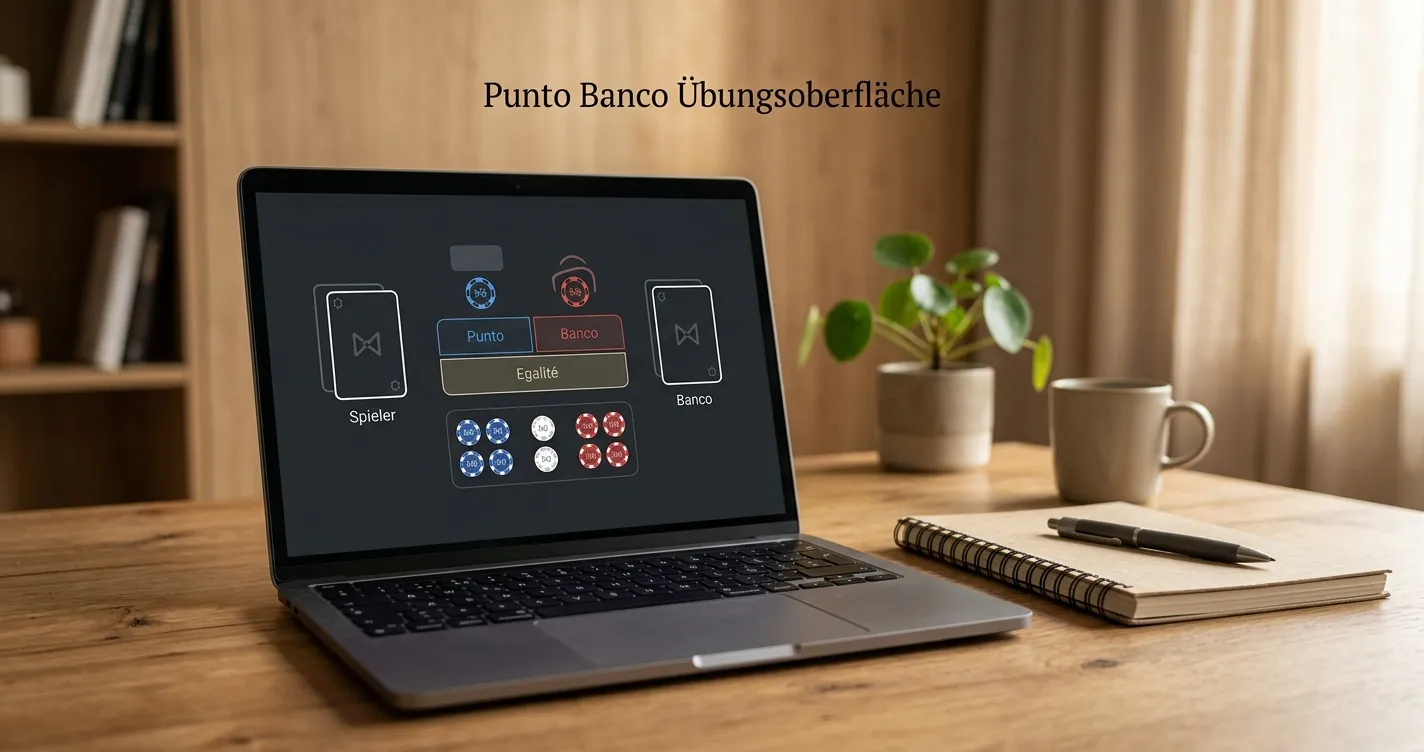 Laptop mit neutraler Punto-Banco-Demo und virtuellem Guthaben