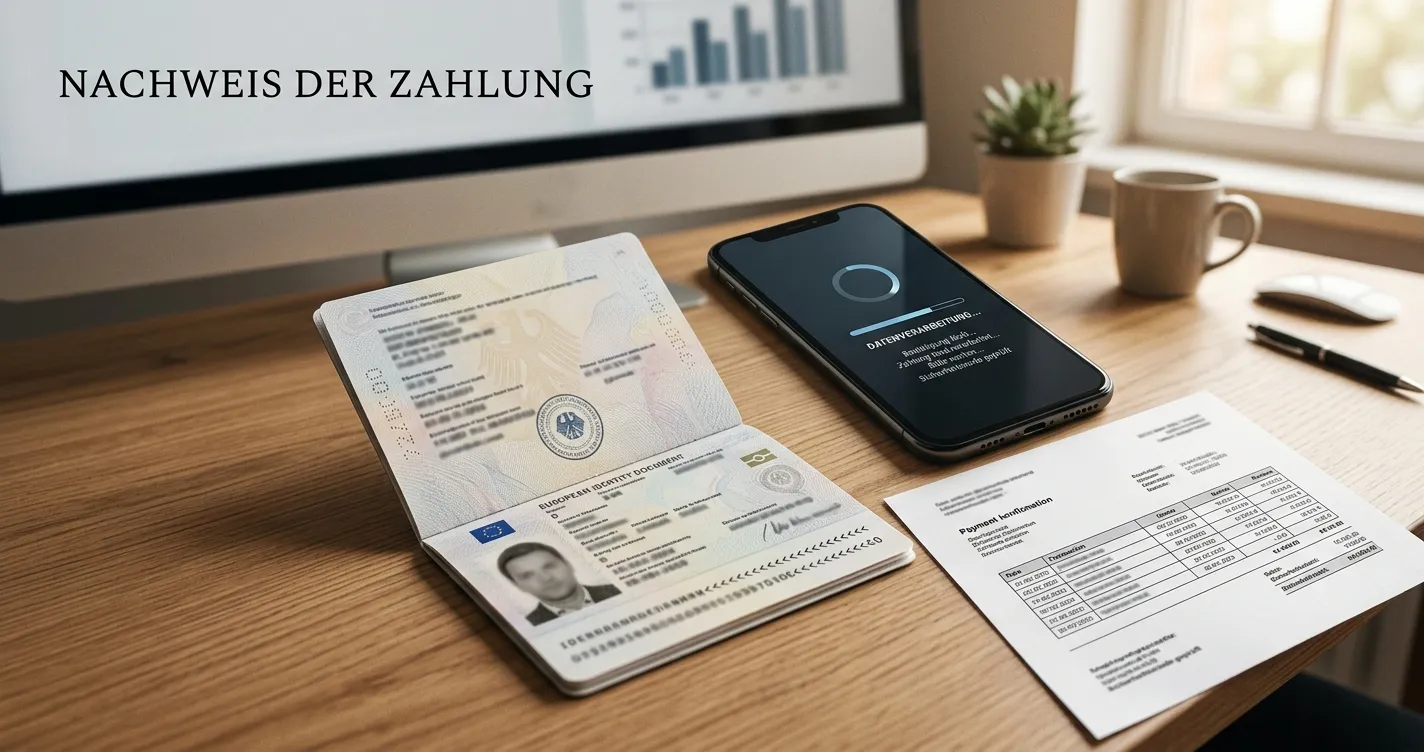 Neutrale Auszahlungsprüfung mit Dokumenten und Smartphone ohne Markenlogo