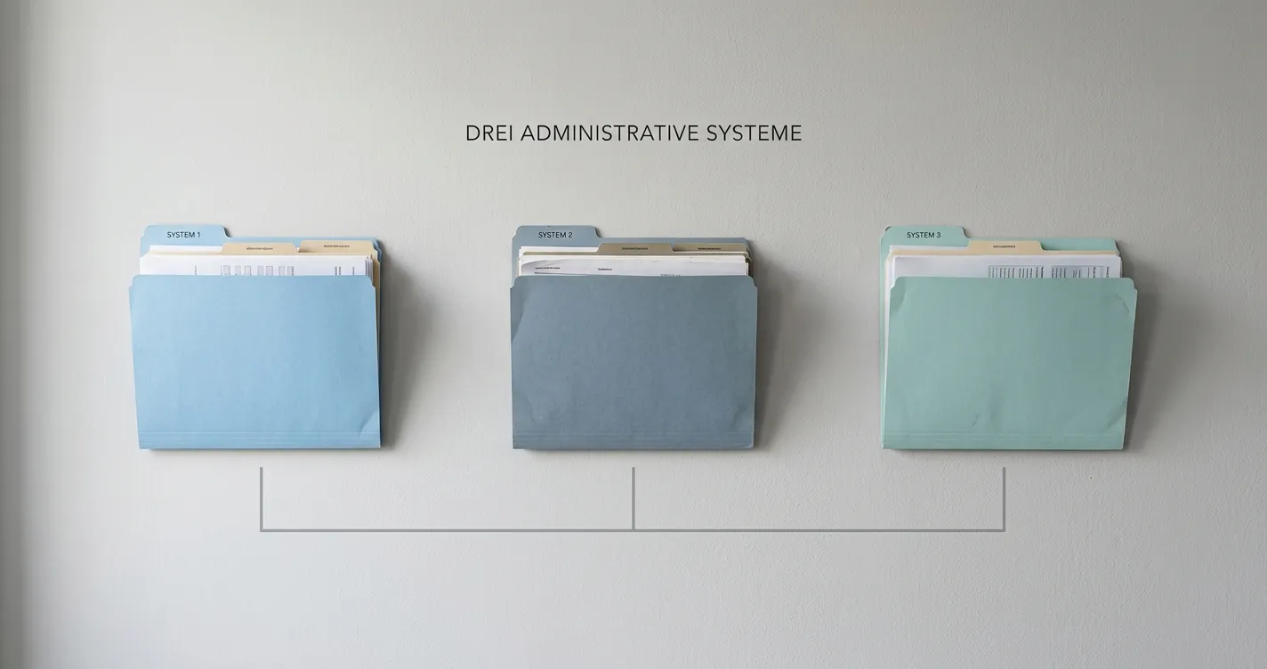 Ruhige Infografik mit getrennten Bereichen für SCHUFA, OASIS und LUGAS ohne Logos