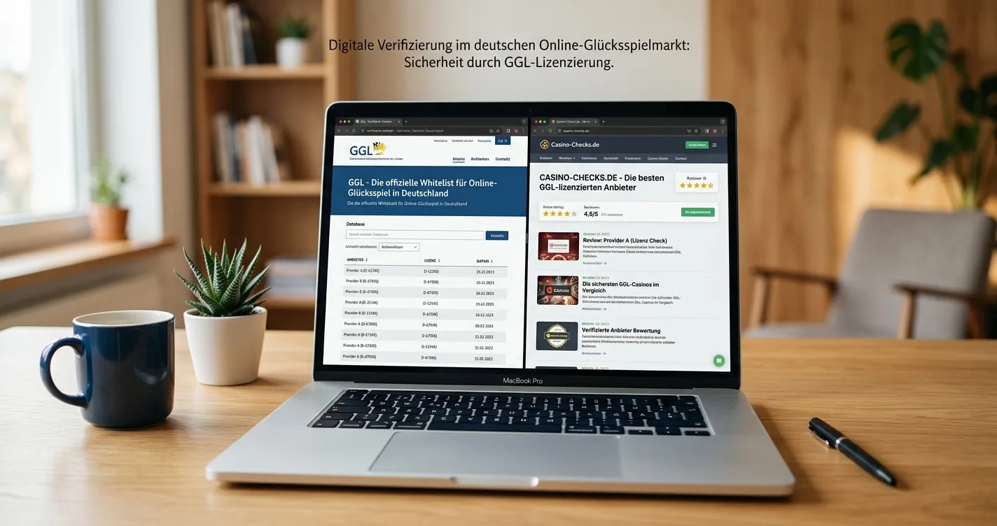 Laptop mit geöffneter GGL-Whitelist und Bewertungsplattform nebeneinander