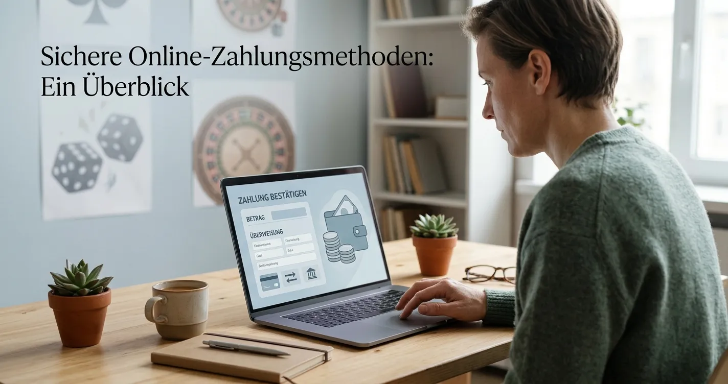 Laptop mit neutralem Wallet-Zahlungsfenster und deutscher Casino-Kasse
