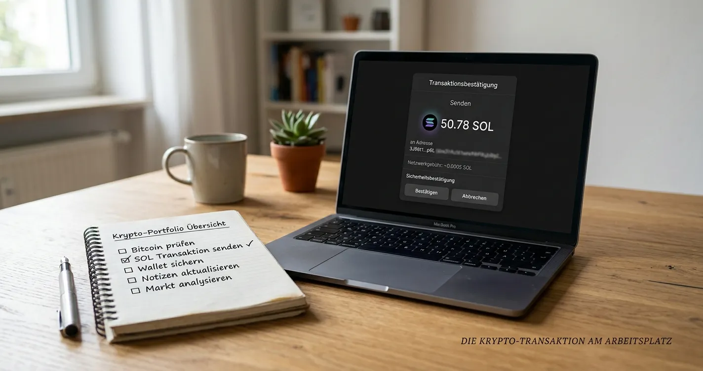 Krypto-Wallet mit neutraler SOL-Transaktionsübersicht