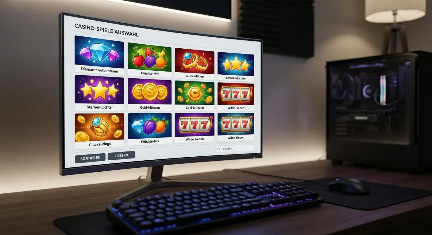 Computerbildschirm mit Raster von abstrakten Slot-Thumbnails