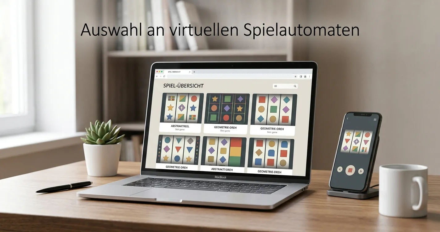 Laptop und Smartphone mit neutraler Auswahl virtueller Automatenspiele