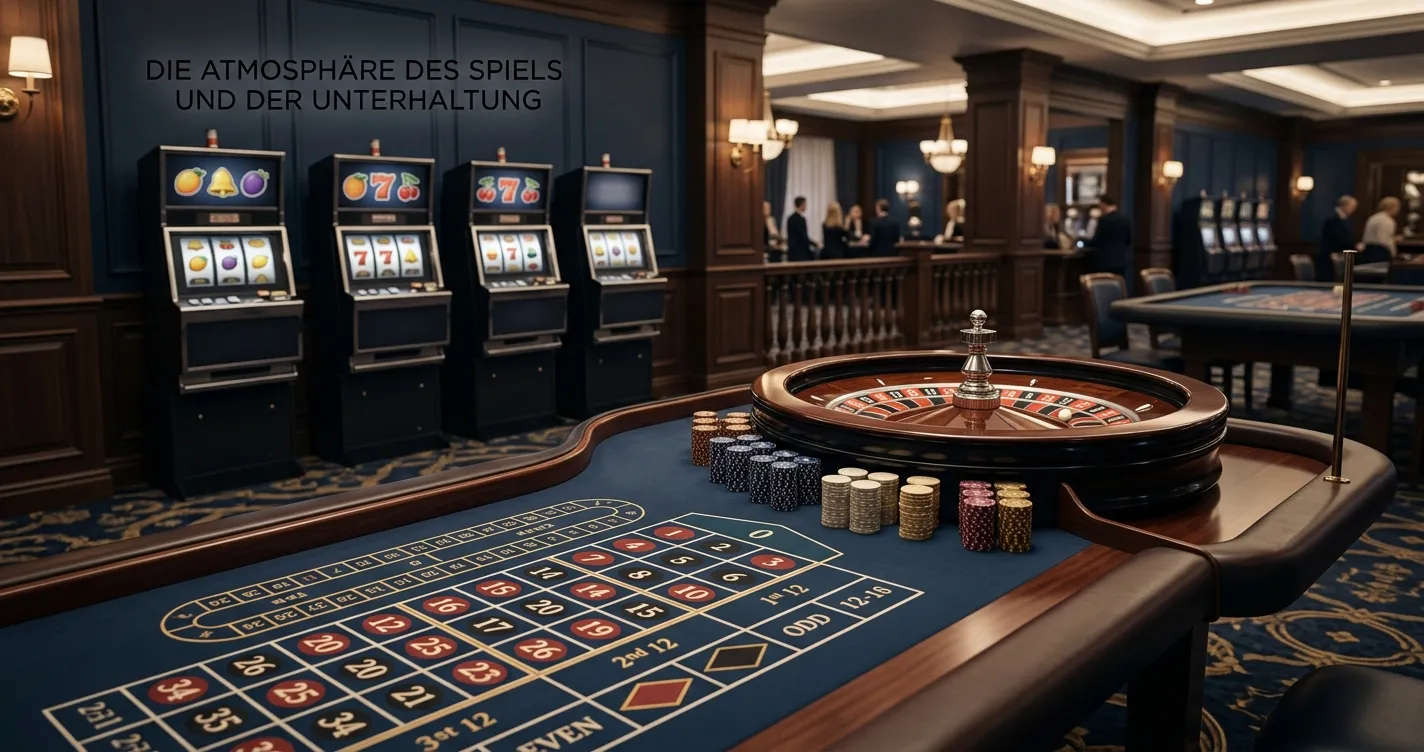 Neutrale Darstellung von Spielautomatenrollen und einem Roulettekessel ohne Markenmerkmale