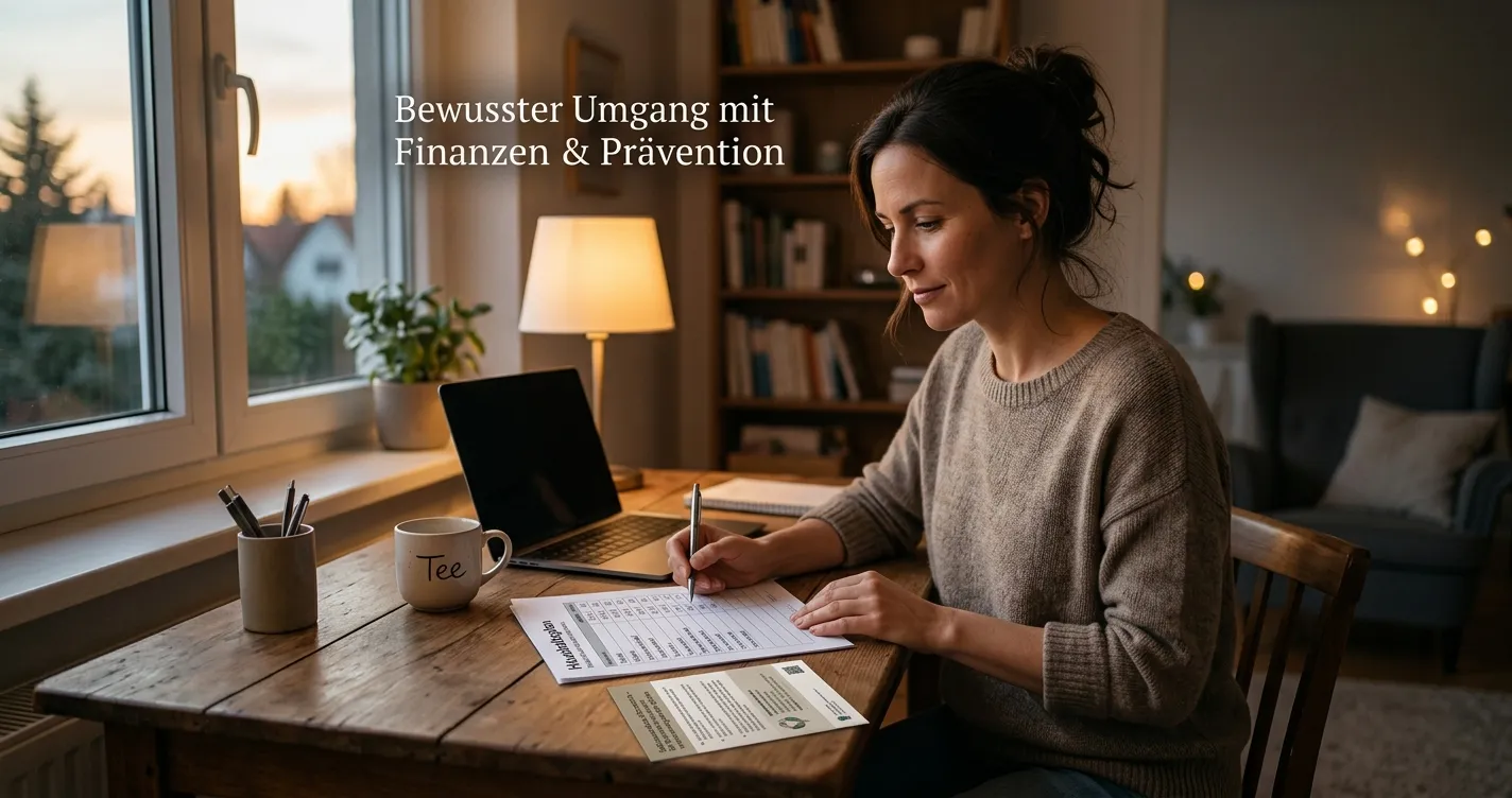 Ruhiger Schreibtisch mit persönlichem Budgetplan und neutralem Sperrhinweis