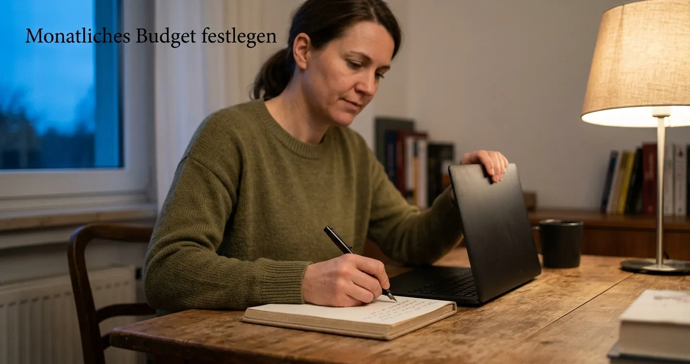 Erwachsene Person schließt Laptop neben einem persönlichen Notizbuch