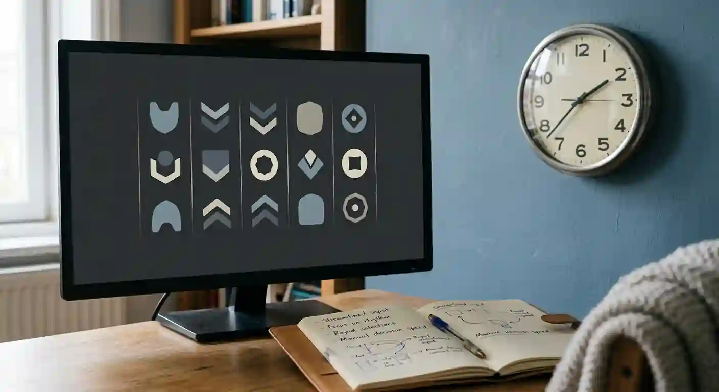 Neutrale Spieltempo-Gegenüberstellung mit Uhr und manuellen Spielentscheidungen