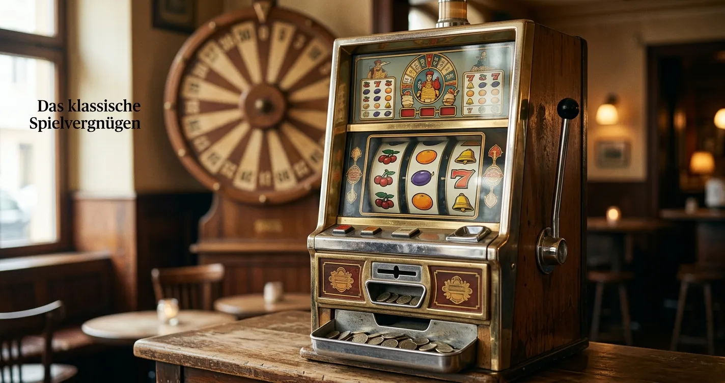 Klassische Drei-Walzen-Spielautomaten mit Fruchtsymbolen in neutraler Darstellung