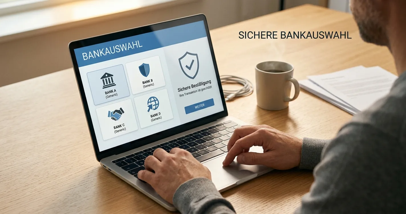 Bankauswahl und TAN-Freigabe bei einer Trustly-Einzahlung ohne Markenlogo