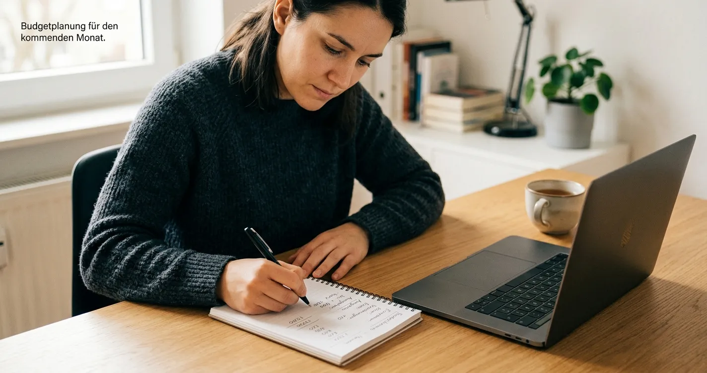 Person rechnet mit Stift und Notizblock den nötigen Umsatz für einen Gratisbonus aus
