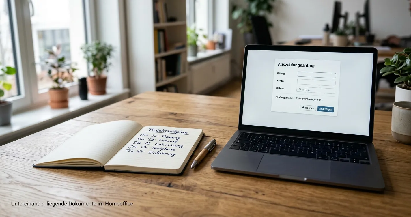 Neutrale Zahlungsauswahl und Auszahlungsformular auf einem Laptop